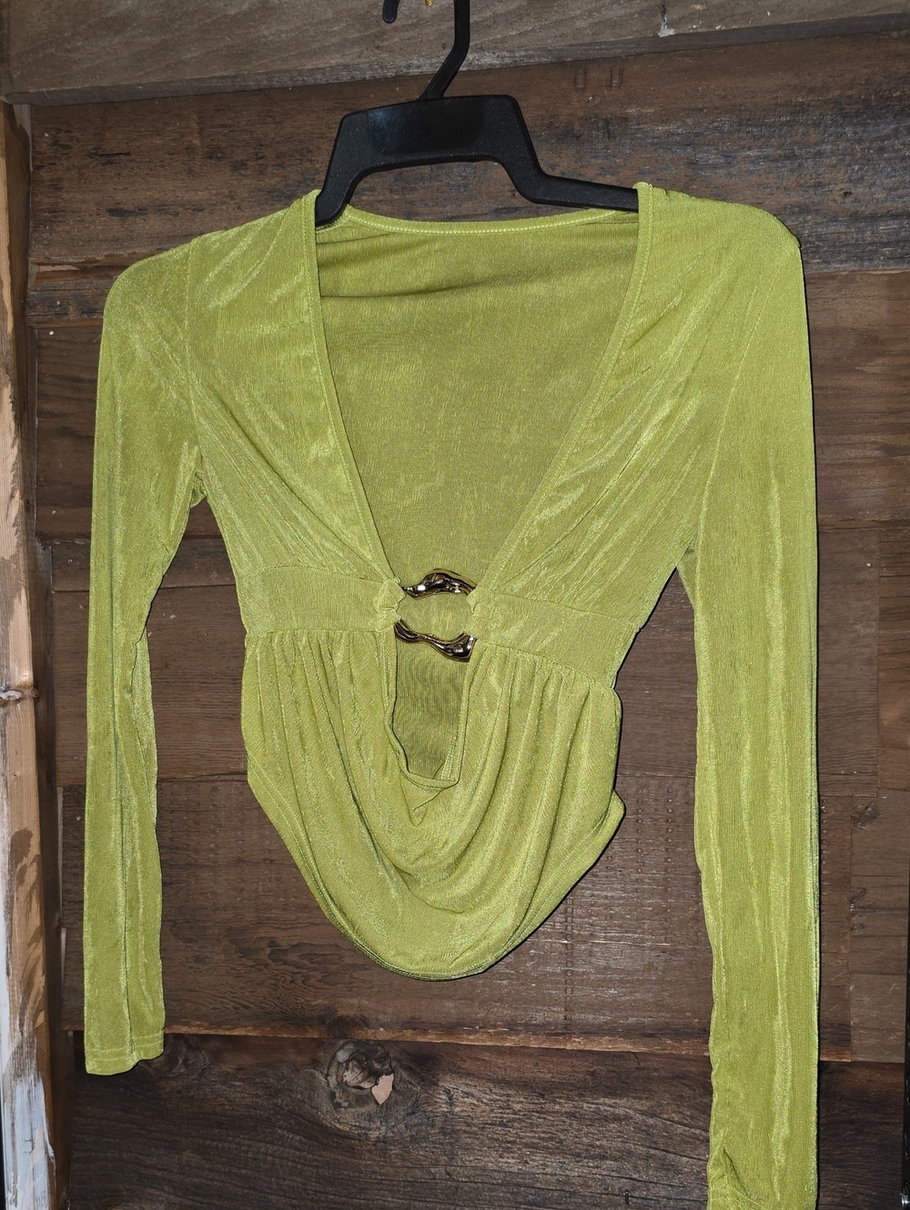 Women's Lime Green Drape Front Long Sleeve Top